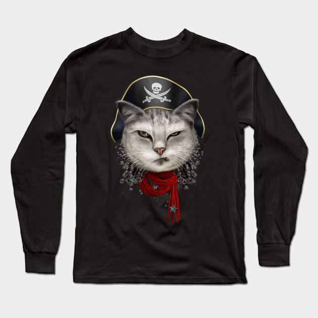 PIRATE CAT Long Sleeve T-Shirt by ADAMLAWLESS